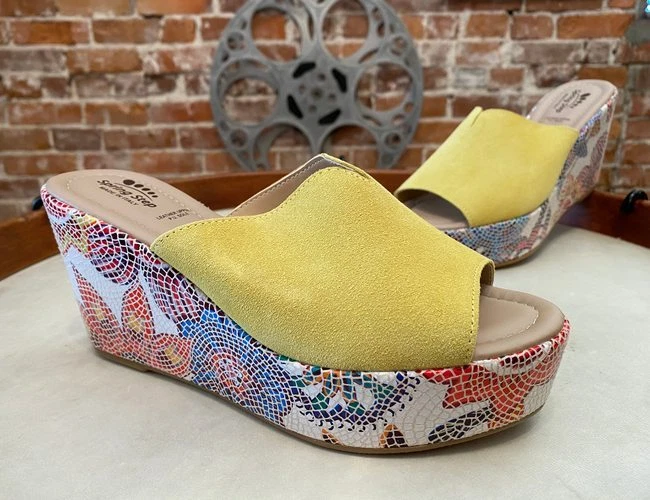 Spring Step Yellow Suede Floral Wedge Sandals Laylani 38 7.5 - 8 New - Image 1 of 3