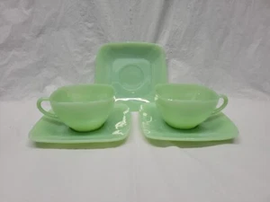 Vintage Fire King Oven Glass Jadeite Charm 2 Cups and 3 Saucers 1950s #5027 - Picture 1 of 24