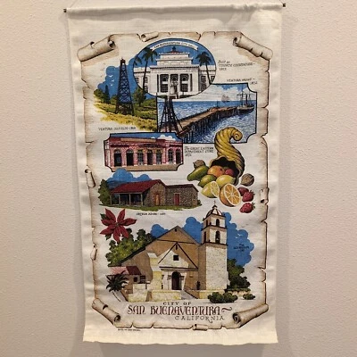 Kay Dee Hand Prints Linen Wall Hanging City Of San Buenaventura California 1975 - Image 1 of 4