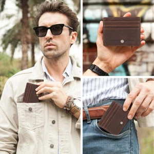 3 Styles Men's RFID Genuine Leather Magic Wallet Slim Purse Credit Card Holder - Picture 1 of 15
