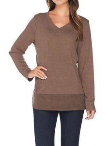 KELLY by CLINTON KELLY Size 1X Sweater Knit Top with Faux Suede Trim SABLE BROWN - Picture 1 of 4