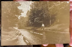 RPPC Photo Canal Cadillac MI Michigan Wexford Co Man Standing Row Boat 1916 - Picture 1 of 7