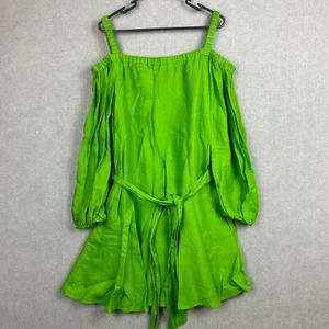 Country Road Dress Womens 10 Green Pure Ramie Off The Shoulder Pockets - Picture 1 of 6