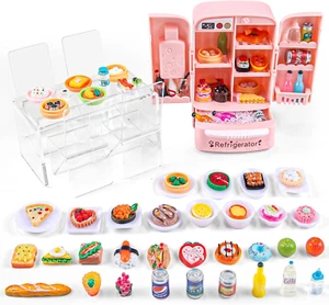 95 Pcs Dollhouse Refrigerator Mini Fridge Table Dining Car Toy with Food Set Kit - Picture 1 of 12