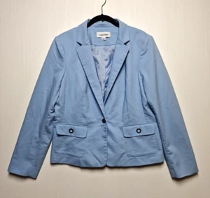 Calvin Klein Blazer Jacket Women 14 Light Blue Lined Single Breasted Notch Lapel - Picture 1 of 16