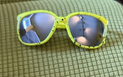 Vtg Sunglasses -1980’s- Wayfarer Shape NEON Yellow Splatter Paint Reflective - Image 1 of 4