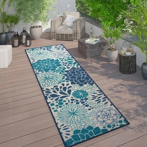 Rugshop Indoor Outdoor Runner Rug Floral Circles Flatweave Outdoor Runner 2x7 - Picture 1 of 11