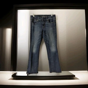 American Eagle Jeans Pantaloni Donna 10R Blu Denim Kick Bootcut Elasticizzati - Foto 1 di 8