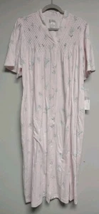 Vintage NWT Aria Nightgown House Coat Large Floral Cotton Short Sleeve Pockets - Picture 1 of 12