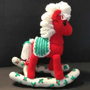 VTG Large Hand Crocheted Christmas Rocking Horse Standing Figure Eyelashes 13” - Picture 1 of 7