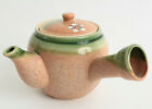 Mino Ware Japanese Pottery Teapot Kyusu Green Glaze On Apricot Orange W/flower