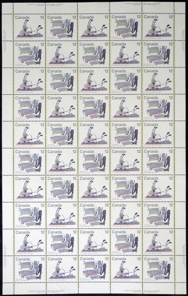 Canada Stamp SHEET#751a - Inuit-Hunting (1977) 50 x 12¢ Se-tenant pair (750, ... - Image 1 of 1