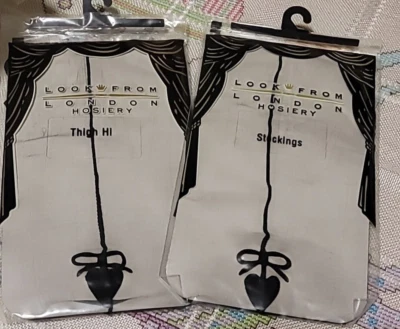 2 PAIR NIP Look From London Hosiery STOCKINGS SEAMED WITH HEART BLACK - Image 1 of 4