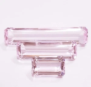 Loose Gemstone 130 Ct 3 PC Rose Quartz Baguette Shape Pink Color Pendent - Picture 1 of 7
