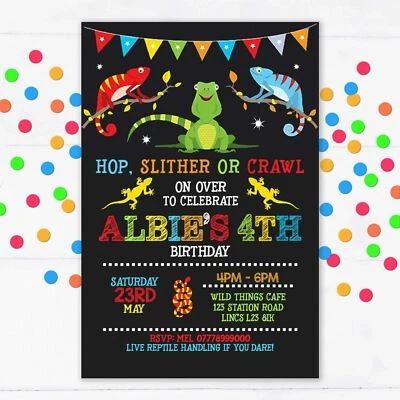SUNSHINE PARTY UK Personalised Reptile Handling Party Invitations, Birthday Invites, Pack of 10