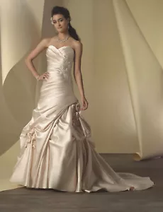 Alfred Angelo 14 A-Line Wedding Gown Dress Ruching Strapless Ivory Satin 2453 - Picture 1 of 7