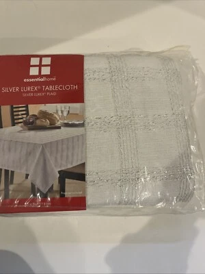 Essential Home Silver Lurex Plaid Tablecloth 70 In Round See Picture - Image 1 of 4