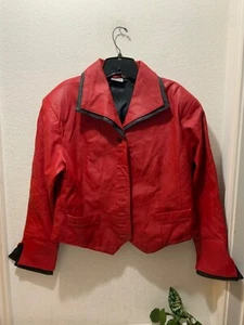 Vintage Styleworks Red Leather Cropped Jacket Styleworks Size 14 - Picture 1 of 13