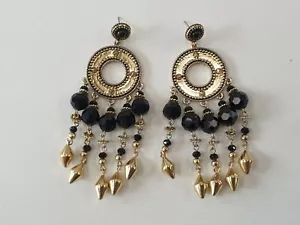 House Of Harlow 1960 RARE Gold & Black Crystal Dangly Chandelier Earrings Nwob - Bild 1 von 4