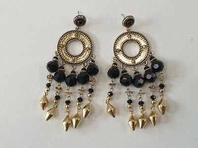 House Of Harlow 1960 RARO Oro y Cristal Negro Colgante Araña Pendientes Nuevos sin Caja Foto 1 de 4