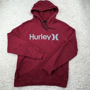 Hurley Hoody Mens Small Red Hoodie Pullover Jacket Spell Out Sweatshirt Cotton - Picture 1 of 6