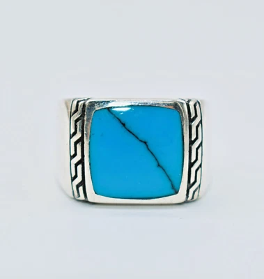 Anillo cuadrado simulado turquesa plata de ley para hombre 9,3 gramos talla 9 Foto 1 de 4
