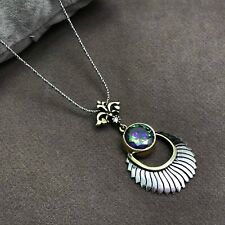 925 Sterling Two Tone Silver Crescent  Moon Necklace For Women Choice of 6 Gems