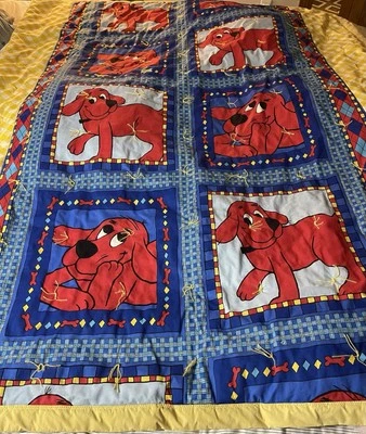 Clifford The Big Red Dog Twin Size Hand Tied Quilt Yellow Read 90s VTG - Image 1 of 4