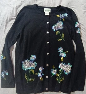 Quacker Factory Black Christmas Cardigan Sequence Ornaments Small - Picture 1 of 4