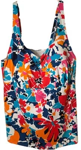 Lands' End Tankini Oberteil Badeanzug auffällige Blumen verstellbare Träger 16 W Bauchversteck - Bild 1 von 5