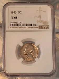 1953 Jefferson Nickel NGC PF68 Proof Coin 5C - Picture 1 of 2