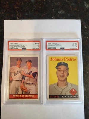 1958 + 1961 Topps Baseball Koufax Johnny Podres #120 + 207 PSA Graduado  Foto 1 de 4