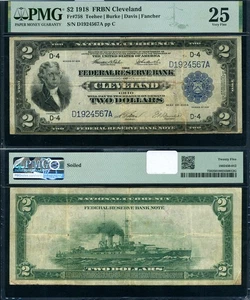 FR. 758 $2 1918 Federal Reserve Note Cleveland PMG VF25 - Soiled - Picture 1 of 3