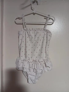 HULA STAR GIRLS ONE PIECE SWIMWEAR WHITE W/CROWNS SKIRT SIZE 6X - Picture 1 of 4