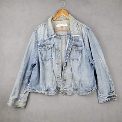 Chaqueta Mossimo Trucker Mujer 26W Plus Azul Denim Algodón Recortada Envejecida Foto 1 de 4