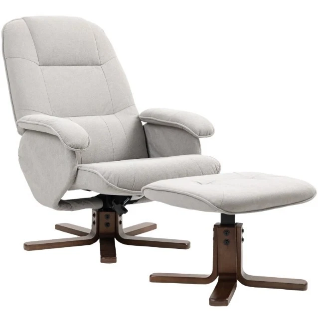 HOMCOM Swivel Recliner Chair with Footstool and Wooden Base Light Grey