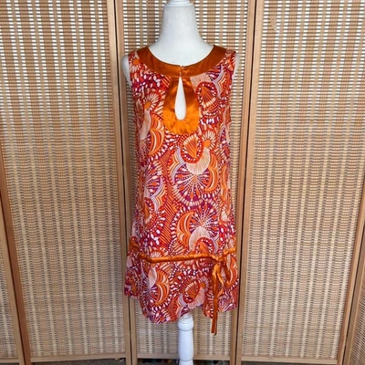 Minivestido vintage Arden B 100% seda retro naranja, blanco y morado Foto 1 de 4