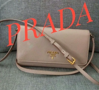 PRADA Beige Saffiano Leather Shoulder Wallet Women’s Designer Crossbody Luxury - Image 1 of 4
