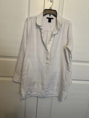 Túnica blanca Grace Elements para mujer talla L manga larga bolsillos botones ocultos Foto 1 de 4