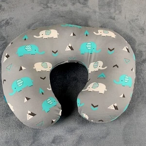 Boppy Nursing Pillow with Brolex Cover Grey White Teal Elephants - Picture 1 of 9