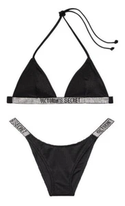 VICTORIA'S SECRET SHINE STRAP TRIANGLE BIKINI SWIM TOP BOTTOM BLING SWIMSUIT SET - Picture 1 of 17
