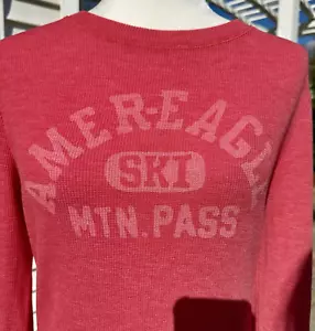 American Eagle Ski Mtn. Pass Thermal Waffleknit Shirt Crew Top XL Red Vintage - Picture 1 of 9