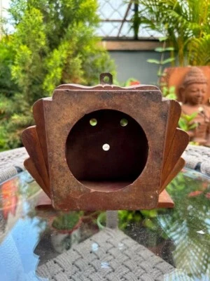 Old Vintage Wooden Hand Carved Wall Hanging Table Alarm Clock Box - Image 1 of 4