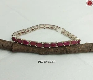 Pulsera hecha a mano de piedras preciosas de rubí genuino de plata de ley 925 BR-44 - Imagen 1 de 15