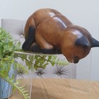 Hand Carved Wooden Curious Shelf Cat. Handcrafted Cat Sculpture. Home Interiors