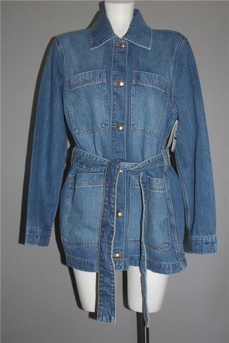 MICHAEL KORS Blu Denim 4 punti Cintura Cappotto Campo Cargo Bottoni Oro Wm Nuovo con etichette $195