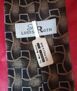 Louis Roth The Men's Wearhouse Designer Classic Tie Black/Gray/Gold 100% Silk - Picture 1 of 5