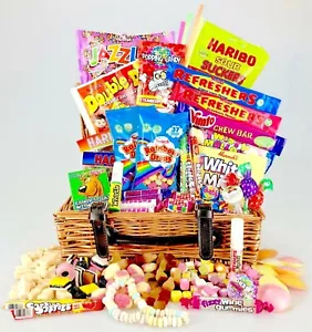 DELUXE Wicker RETRO Sweet HAMPER Gift BIRTHDAY Friend fathers dayfat gift hamper - Picture 1 of 3