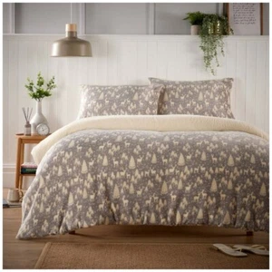 Woodland Teddy Fleece Duvet Cover Quilt Pillowcase Cosy Xmas Winter Bedding Set - Picture 1 of 6