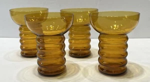 4er Set - 30er Jahre Dunbar Aramis geringelt irisierend gerippt Art Deco Saftgläser - Bild 1 von 2
